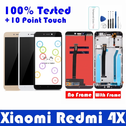 ЖК-дисплей с рамкой для Xiaomi Redmi 4X, 10-дюймовая сенсорная панель, ЖК-дисплей для Redmi 4X, дигитайзер, рамка в сборе, запасные части ► Фото 1/6