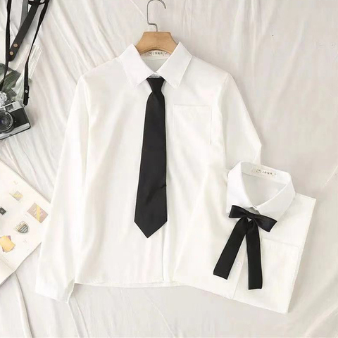 Белая женская школьная рубашка JMPRS, модная весенняя японская рубашка с длинным рукавом в стиле преппи JK, женский топ в стиле Харадзюку с галстуком, 2022 ► Фото 1/6