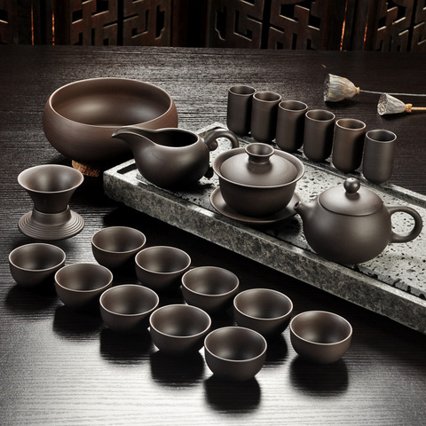 Yixing фиолетовый песок чайный набор черный/красный керамический кунг-фу чайный горшок ручной работы фиолетовый песок чайная чашка gaiwan Tureen ча... ► Фото 1/6
