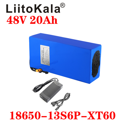Литиевый аккумулятор LiitoKala 18650, 48 В, 20 А · ч, 13S6P, 48 В, 20 А · ч, 1000 Вт, встроенное зарядное устройство для электрического велосипеда 20 А, BMS 54,6 в, 2 А ► Фото 1/6