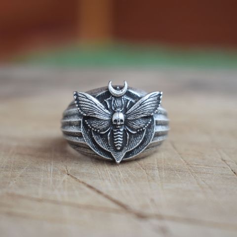 Кольцо с мистическим эзотерическим кольцом Moth Dead Head, кольцевые кольца с изображением Луны ► Фото 1/6