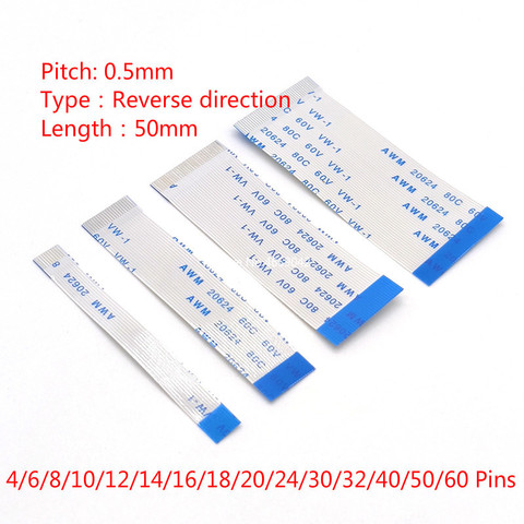 Гибкий плоский кабель FPC FFC, 10 шт., 0,5 мм, тип B, обратное направление, 50 мм, 4P, 6/8/10/12/14/16/18/20/22/26/28/30/32/34/40/50/60PIN ► Фото 1/5