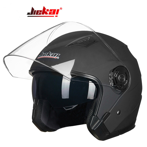 Мотоцикл JIEKAI шлем с открытым лицом Мото шлем Motocicleta Cascos Para Moto для мотокросса, для езды на мотоцикле, Винтаж шлемы с двойными линзами черного цвета ► Фото 1/6