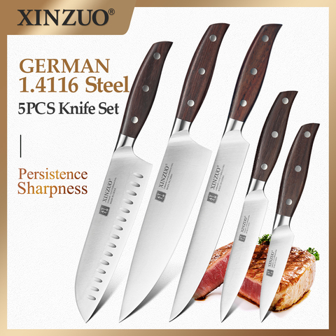 XINZUO, высокое качество, 3,5 + 5 + 8 + 8 + 8 дюймов, нож для очистки овощей, нож шеф-повара из нержавеющей стали, кухонные ножи, набор, бритва, острый ► Фото 1/6