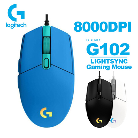 Игровая мышь Logitech G102 LIGHTSYNC, Черная/белая/синяя с эффектом стримера, 8000 DPI, новое обновление, 2 поколения, игровая мышь, 2022 ► Фото 1/6