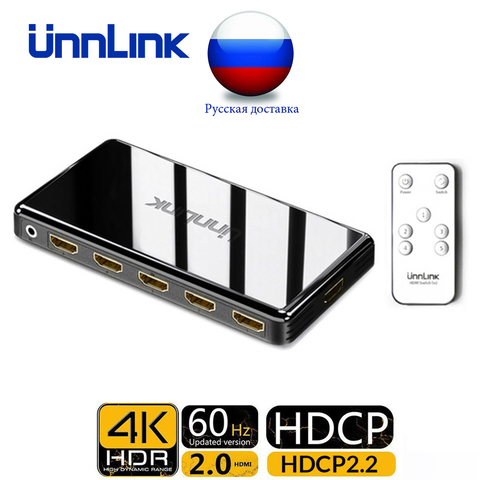 Переключатель HDMI Unnlink 3x1, 5x1, HDMI 2,0, UHD 4K, 60 Гц, 4:4:4, HDCP 2,2, HDR, светодиодный проектор для Smart TV MI Box3, PS3, PS4, профессиональный проектор ► Фото 1/6