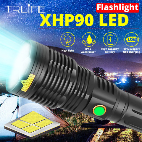 XHP90.2 супер яркий светодиодный фонарь, Перезаряжаемый USB фонарь XHP50.2 XHP70.2, масштабируемый ручной светильник 26650 18650, фонарик ► Фото 1/6