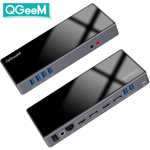 QGeeM 15-IN-1 USB-концентратор 3.0 Док-станция для Macbook Pro Ноутбуки Xiaomi Один 5K / Dual 4K @ 60Hz Видео Концентратор USB Type C 6 USB 3.0 2 HDMI 2 DP Gigabit Ethernet Аудио-микрофон Д... ► Фото 1/6