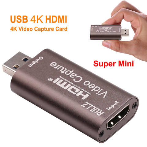 Rullz 4K Аудио Видео записывающая карта HDMI к USB 2,0 Мини приобретающая карта прямая потоковая пластина переключатель камеры Игровая записывающа... ► Фото 1/6