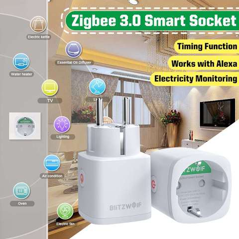 BlitzWolf BW-SHP13 3680W 16A EU Plug Zigbee 3.0 Smart WIFI Outlet Socket APP Таймер дистанционного управления Smart Wifi Socket Outlet работа с Alexa Поддержка Google Home Мониторинг энергопот... ► Фото 1/6