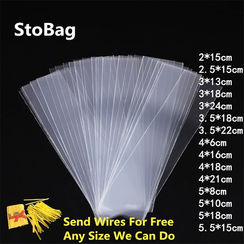 StoBag 200 шт. маленькие длинные прозрачные плоские пластиковые пакеты с открытым верхом, сумка для конфет, печенья, Opp, упаковка для пищевых прод... ► Фото 1/6