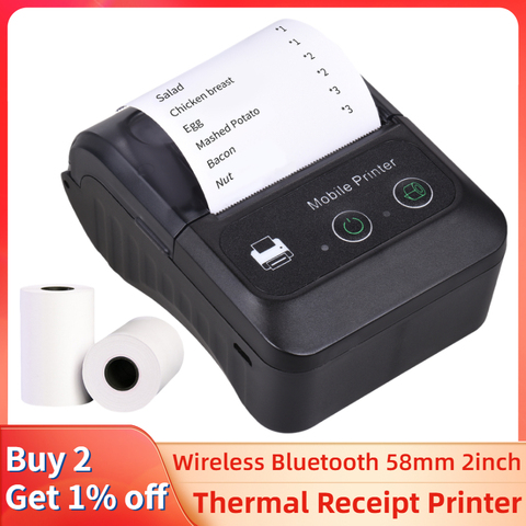 принтер мини принтер принтер для ногтей принтер этикеток thermal receipt printer Портативный мини Беспроводной BT 58 мм 2 дюйма Термальность чековый Принтер USB Билл POS мобильный принтер команду для ресторана ► Фото 1/6