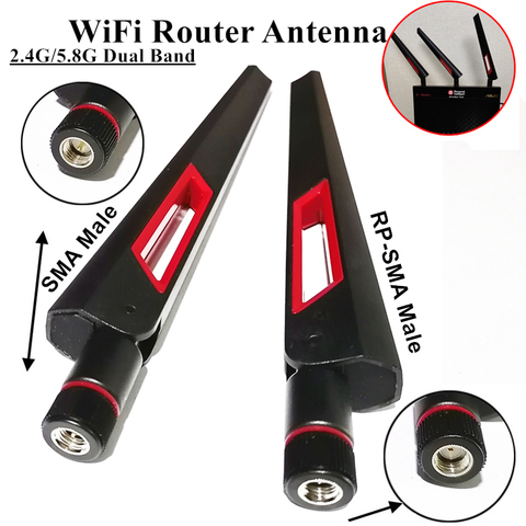 Двухдиапазонная Антенна для маршрутизатора ASUS AC88U AC87U RP SMA, универсальный усилитель, WLAN Wi-Fi антенный усилитель, 2,4G 5,8G, 2 шт. ► Фото 1/6
