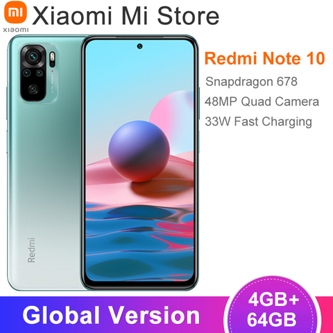 Глобальная версия Xiaomi Redmi Примечание 10 смартфон 4 Гб оперативной памяти, 64 Гб встроенной памяти, процессор Snapdragon 678 Octa Core 6,43 ''активно-матричные осид дисплеем 48MP Quad Camera ► Фото 1/6