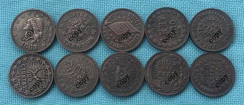 Копия монет США гражданской войны 1863, 10 разных типов монет. ► Фото 1/2