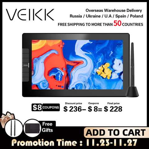 Графический планшет VEIKK VK1200, графический монитор, цифровой планшет, анимационная доска для рисования с функцией наклона 60 градусов ► Фото 1/6