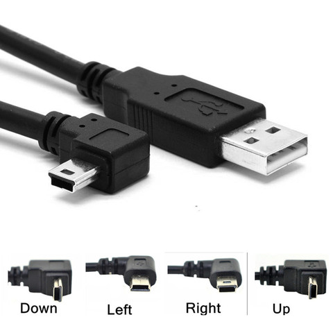 Кабель с USB 2,0 «папа» на Mini USB, кабель с левым и правым углом, 90 градусов, 0,25 м, 0,5 м, 1,8 м, 3 м, 5 м для камеры, MP4, планшета ► Фото 1/6