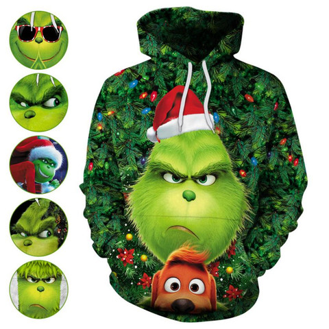 Рождественский костюм для косплея How the Grinch палантин, толстовка унисекс с 3D принтом для взрослых, куртка унисекс, пальто с капюшоном в подаро... ► Фото 1/6