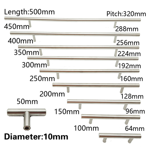 PQB ручка дверца кухонного шкафа из нержавеющей стали 50 мм-500 мм T-образная ручка для шкафа Мебельная ручка для ящика шкафа ► Фото 1/6