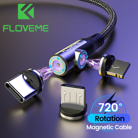 Магнитный кабель FLOVEME 720 с вращением 3 в 1 Micro USB Type C кабель для Samsung Xiaomi Быстрая зарядка для iPhone 12 11 Pro Max X XS ► Фото 1/6