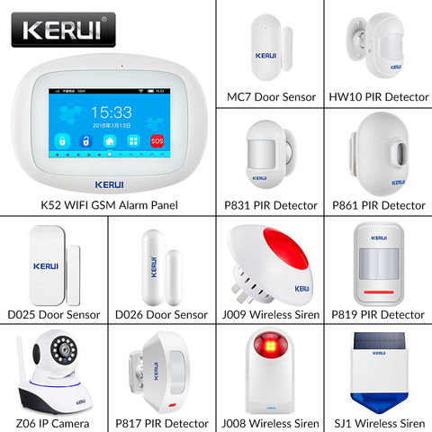 Система сигнализации KERUI K52, Wi-Fi, GSM, 4,3 дюйма, с большим сенсорным экраном ► Фото 1/6