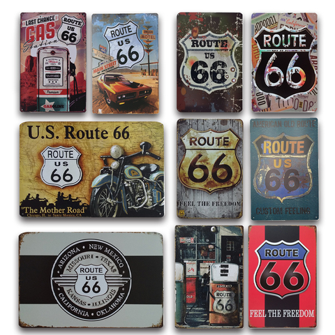 Ностальгический Американский старый Route 66 металлический знак, винтажный Route 66 оловянный постер, табличка, гаражная настенная наклейка, Ретро Дорожные знаки, украшение ► Фото 1/6