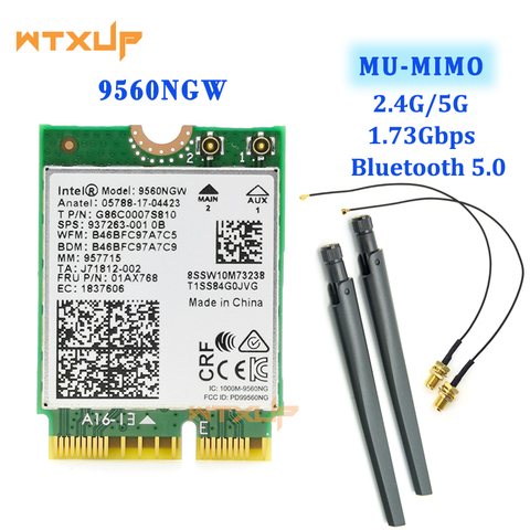 Двухдиапазонный 802.11ac для Intel 9560 9560NGW M.2 CNVio WiFi Bluetooth 5,0 карта для ноутбука + IPEX MHF4 U.fl для внешней антенны ► Фото 1/3