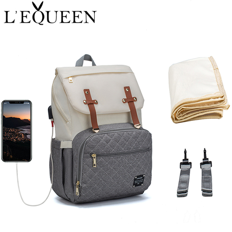 Lequeen брендовая сумка для подгузников, большая емкость, USB сумка для мам, дорожный рюкзак, дизайнерская сумка для ухода за ребенком ► Фото 1/5
