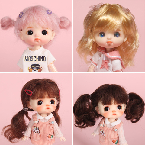 Парик куклы BJD 1/8 MSD YOSD DD, розовый, золотой, белый парик, длинные вьющиеся волосы, короткие волосы BOBO, прямые волосы, парики для куклы ► Фото 1/6