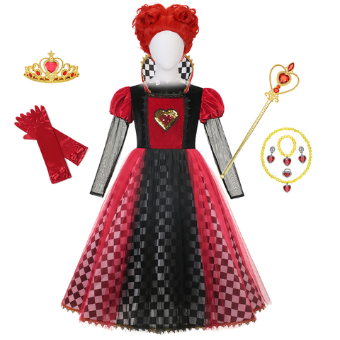 Красное платье принцессы «Королева сердец»; Маскарадное нарядное платье «Алиса в стране чудес»; Вечерние костюмы для девочек на Хэллоуин; К... ► Фото 1/6