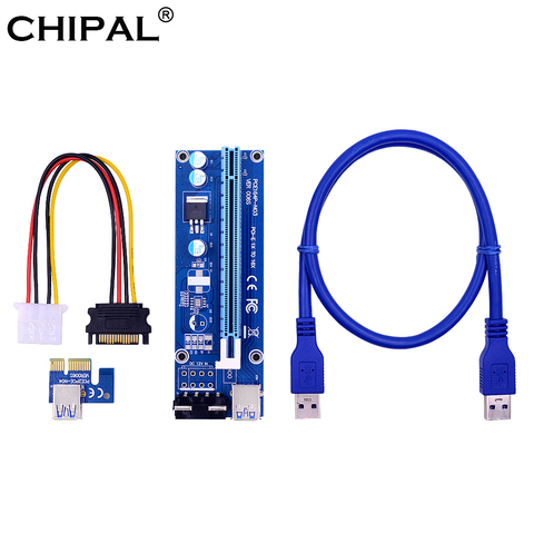 CHIPAL 100 см VER006S PCI-E Райзер-карта 60 см USB 3,0 кабель SATA к 4Pin PCI Express 1X до 16X расширитель адаптер для майнинга биткоинов ► Фото 1/6