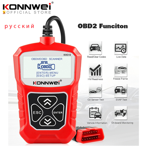 Автомобильный диагностический сканер KONNWEI KW310, OBD2 устройство для диагностики автомобиля на русском языке, лучше ELM327 ► Фото 1/6