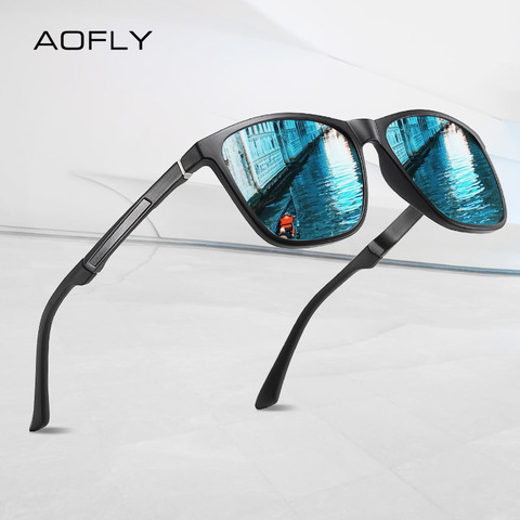 Мужские солнцезащ. Очки в оправе AOFLY, черно-серые солнцезащитные очки в оправе в форме дужки из алюминиево-магниевого сплава с поляризованны... ► Фото 1/6
