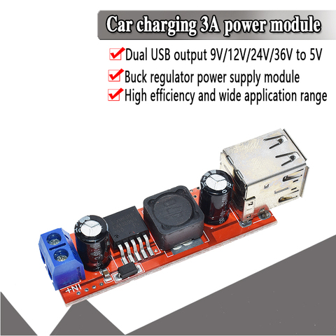 С источником питания от постоянного тока, 6V-40V до 5V 3A двойной USB зарядка DC-DC понижающий преобразователь модуль для автомобиля, мотоцикла, Заря... ► Фото 1/6