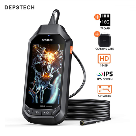 DEPSTECH 4.5in IPS экран цифровой эндоскоп 5.0MP промышленный бороскоп водонепроницаемый осмотр 1944P мини камера с 16G TF картой ► Фото 1/6