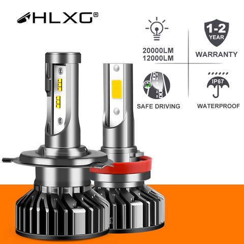 HLXG H7 светодиодный H4 H11 автомобильный головной светильник, лампа мини турбо светодиодный H8 HB4 HB3 9005 9006 H1 12000LM 20000LM светодиодный светильник для автомобиля, противотуманный светильник 12 В ► Фото 1/6