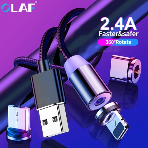 Магнитный кабель OLAF 3A для зарядки телефона, кабель Micro USB, 2 м, USB Type-C, USB C, для iPhone, Samsung, Xiaomi ► Фото 1/6