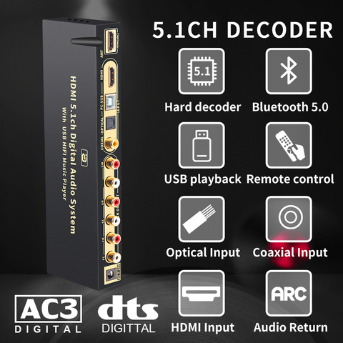 HDMI 5,1 аудио конвертер, декодер DAC DTS AC3 FLAC APE 4K * 2K HDMI в HDMI экстрактор, сплиттер, цифровой SPDIF ARC HB815 ► Фото 1/6