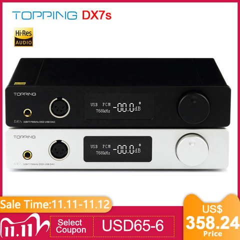 TOPPING DX7s 2 * ES9038Q2M 32 бит/768K DSD512 полный сбалансированный DAC и усилитель для наушников XMOS(XU208)+ OPA1612 USB/OPT/AES/COAX вход ► Фото 1/6
