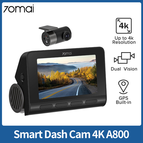70mai 4K A800 Smart Dash Cam настоящий 4K Камера Видеорегистраторы для автомобилей авто видео Регистраторы Встроенный GPS ADAS спереди и сзади двойного видения 24 часа в сутки парк гвардии ► Фото 1/6