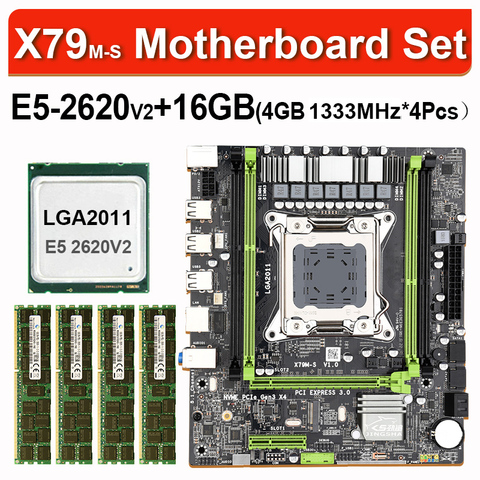 Набор материнских плат X79 с Xeon E5 2620 V2 LGA2011 4x4 ГБ = 16 Гб 1333 МГц DDR3 10600 память ECC REG MATX SATA NVME M.2 SSD ► Фото 1/6