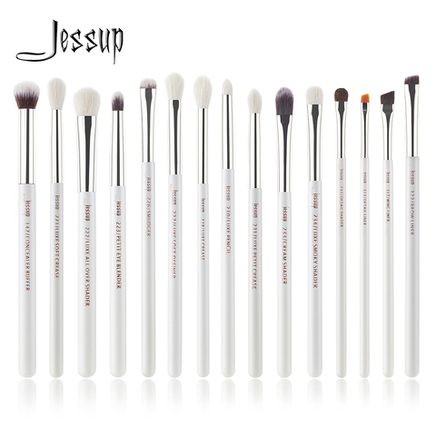 Jessup Eye Brush Профессиональный набор кистей для макияжа  Набор кистей для бровей для подводки бровей 15 шт Pearl White/Silver ► Фото 1/6