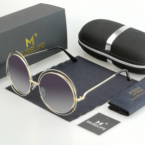 Солнцезащитные очки MUSELIFE женские круглые, винтажные брендовые дизайнерские зеркальные солнечные очки с металлической оправой, большие раз... ► Фото 1/6