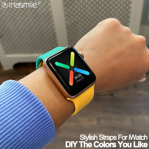 Прохладный DIY силиконовый ремешок для наручных часов Apple Watch, версии 40 мм 44 мм, 38 мм, 42 мм, smart watch браслет на запястье спортивный браслет наручных часов iWatch серии на возраст 3, 4, 5, 6 ► Фото 1/6