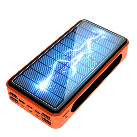 Портативное зарядное устройство на солнечной батарее, 50000 мАч, с фонариком, 4 USB Type-C, внешний аккумулятор для iPad, iPhone, Samsung, Xiaomi ► Фото 1/6