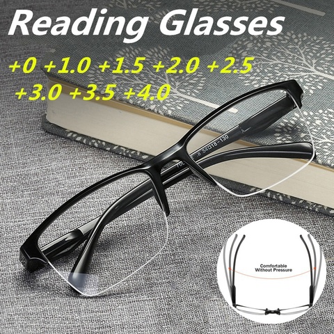 Очки для чтения с полуободковой оправой, пресбиопические очки для мужчин и женщин, очки для дальнего зрения с силой от + 75 до + 400 ► Фото 1/6