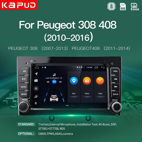 Мультимедийная магнитола Kapud для Peugeot, мультимедийная стереосистема на Android 10,0, с 7 