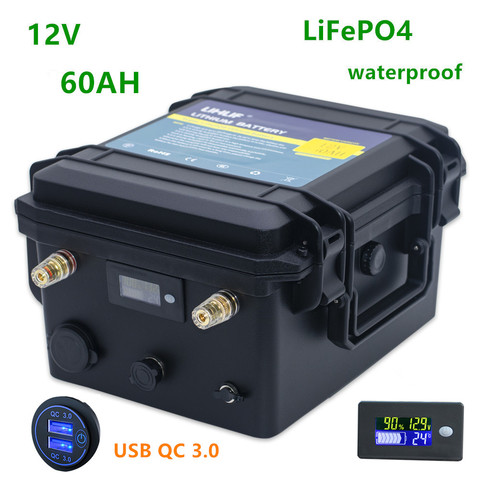 12V 60ah Lifepo4 аккумулятор lifepo4 12V 60AH литиевый аккумулятор водонепроницаемые батареи для инвертора, тележки для гольфа, MPPT Solar ► Фото 1/6