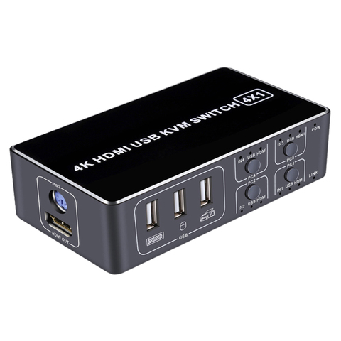Квм-Консоль HDMI с 4 портами, квм-консоль с 2 USB-портами, переключатель для ПК, ноутбука, с общим доступом на 1 HDMI монитор и UBS мышь, клавиатура ► Фото 1/6