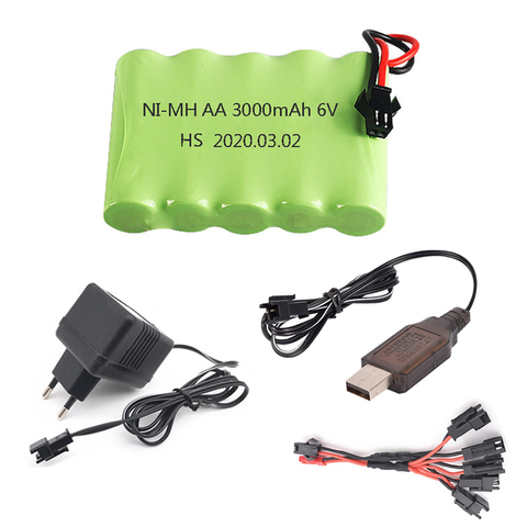 Аккумулятор AA NIMH 6 в с зарядным кабелем для Rc игрушечного автомобиля, лодки, робота, грузовика, детали пистолета, электрические игрушки, средства безопасности 6 в 3000 мАч ► Фото 1/6